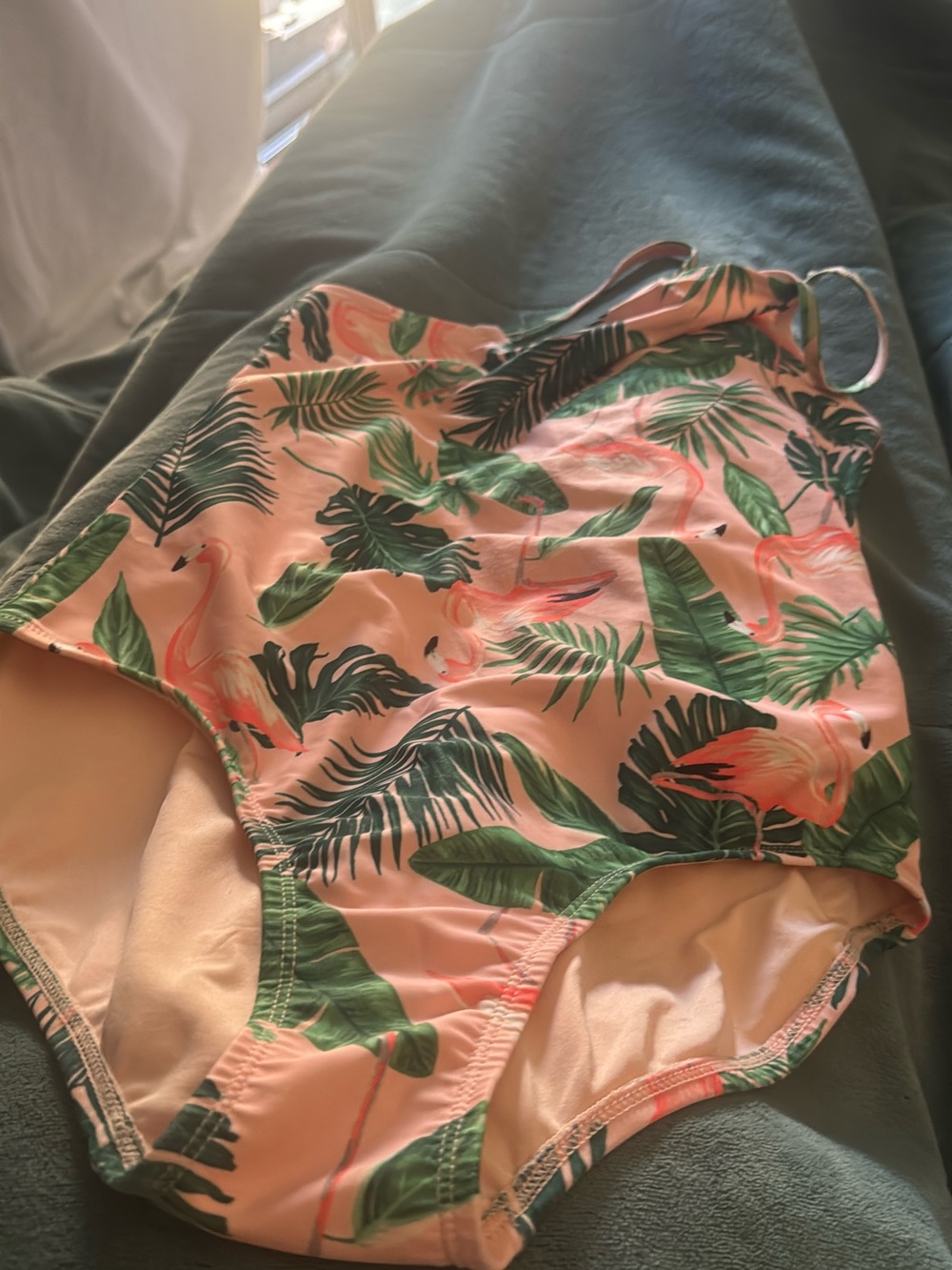 Old Navy Coral Flamingo & Leaf Print One-Piece Swim